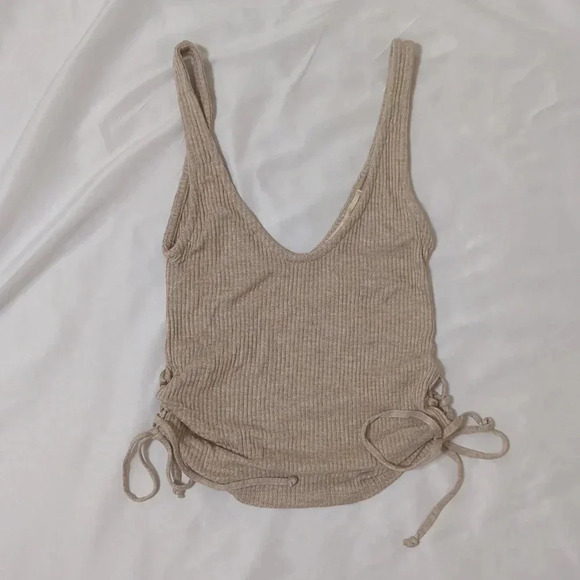 Urban Outfitters Side-Tie Ribbed Tank Top, Color Tan Size XS - Picture 1 of 11